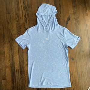 Jed North Men's Short Sleeve Gym Hoodie Light Blue Heather Athletic Fit Small